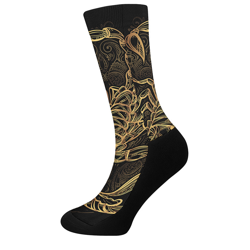 Gold Scorpio Print Crew Socks