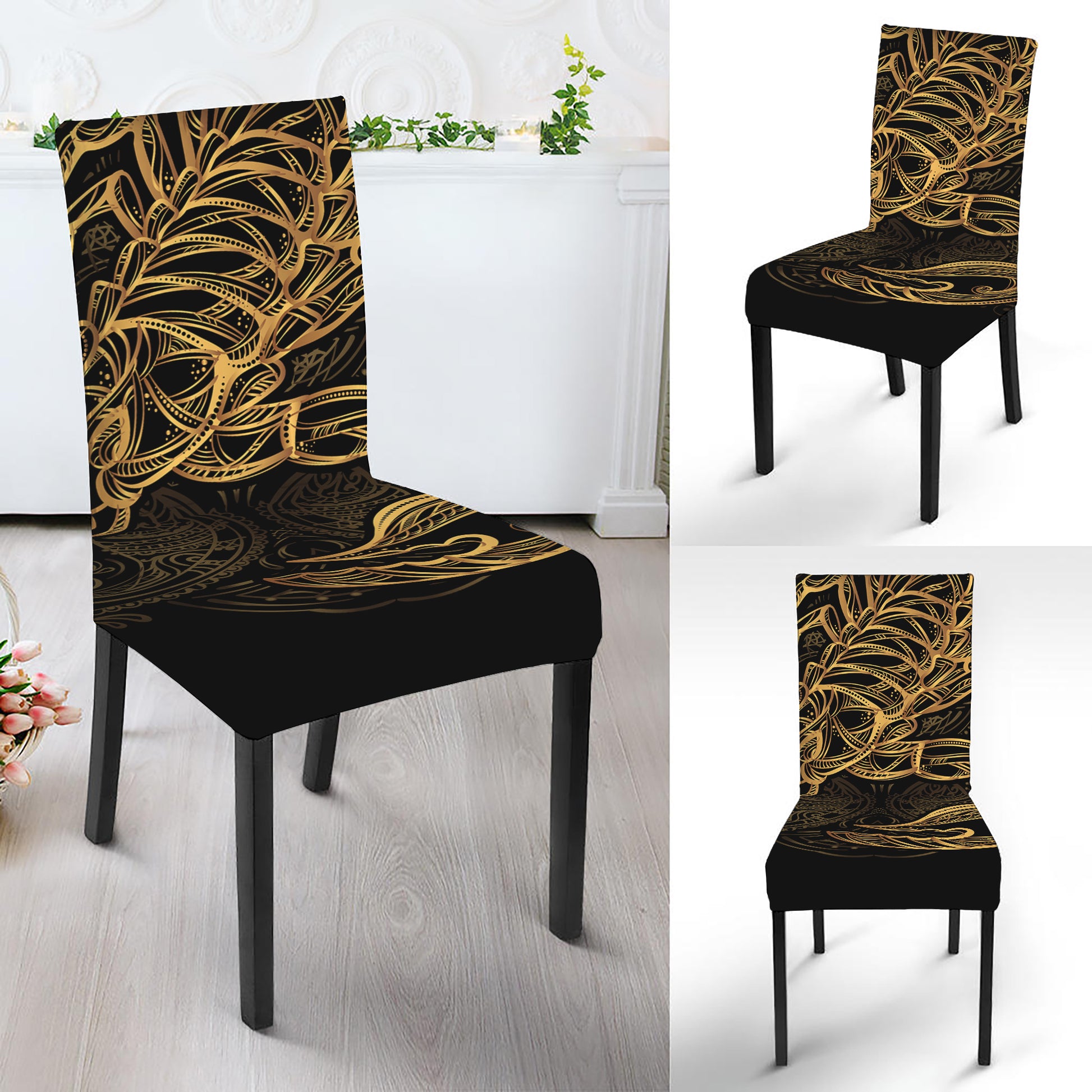 Gold Scorpio Print Dining Chair Slipcover