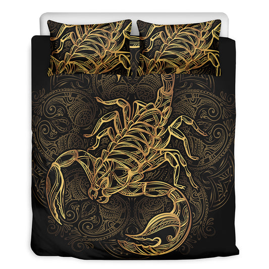 Gold Scorpio Print Duvet Cover Bedding Set