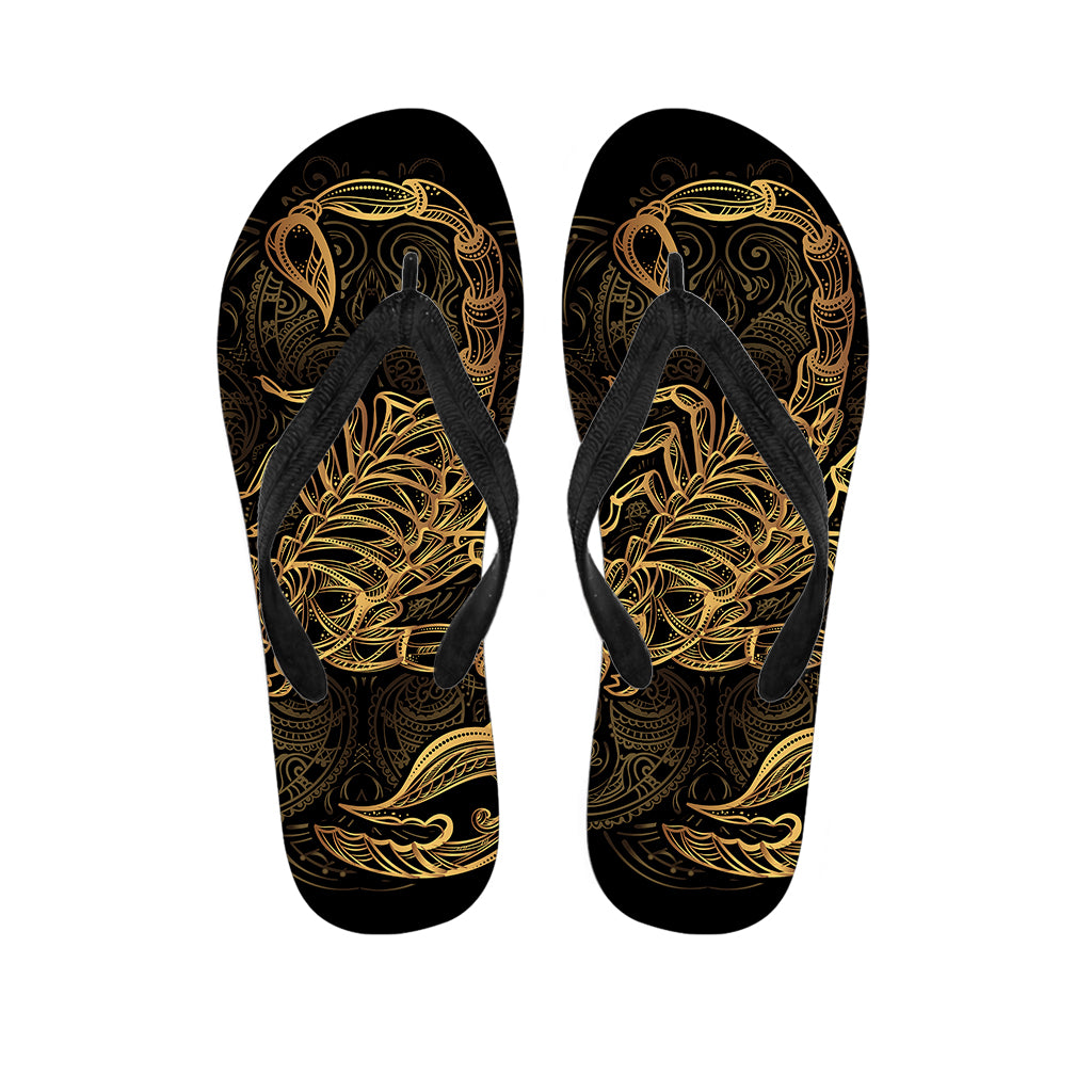 Gold Scorpio Print Flip Flops