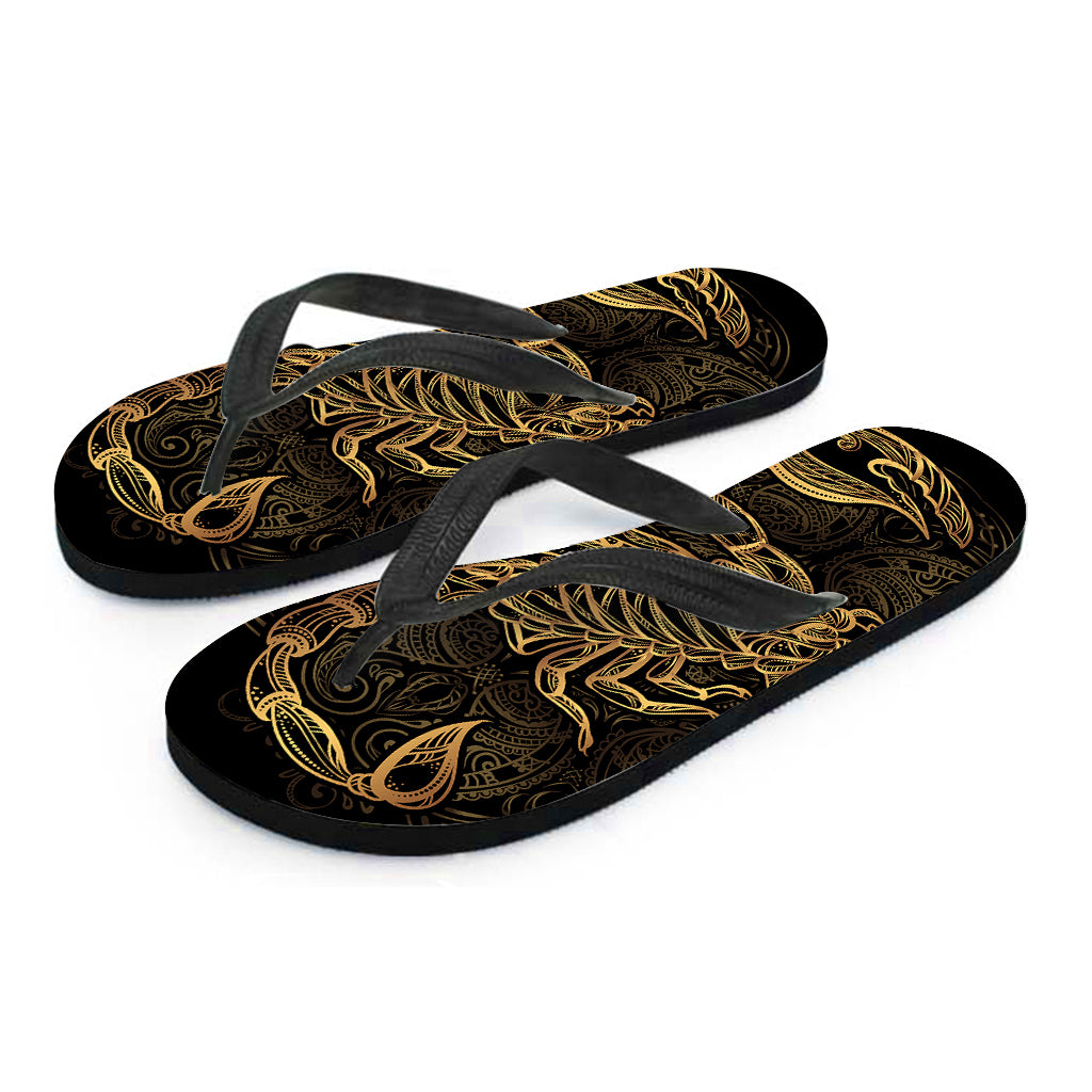 Gold Scorpio Print Flip Flops