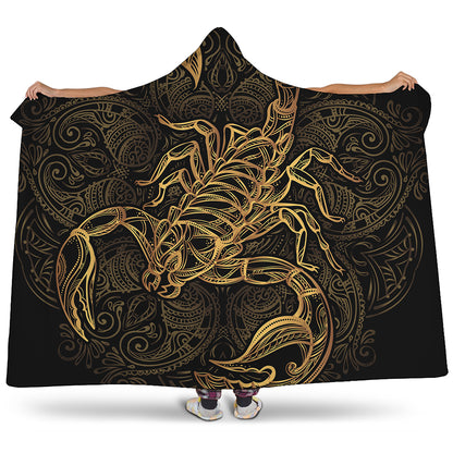 Gold Scorpio Print Hooded Blanket