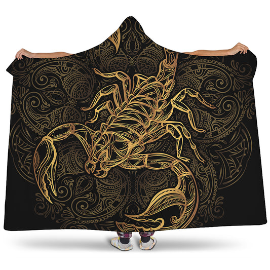 Gold Scorpio Print Hooded Blanket