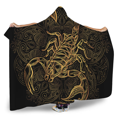 Gold Scorpio Print Hooded Blanket