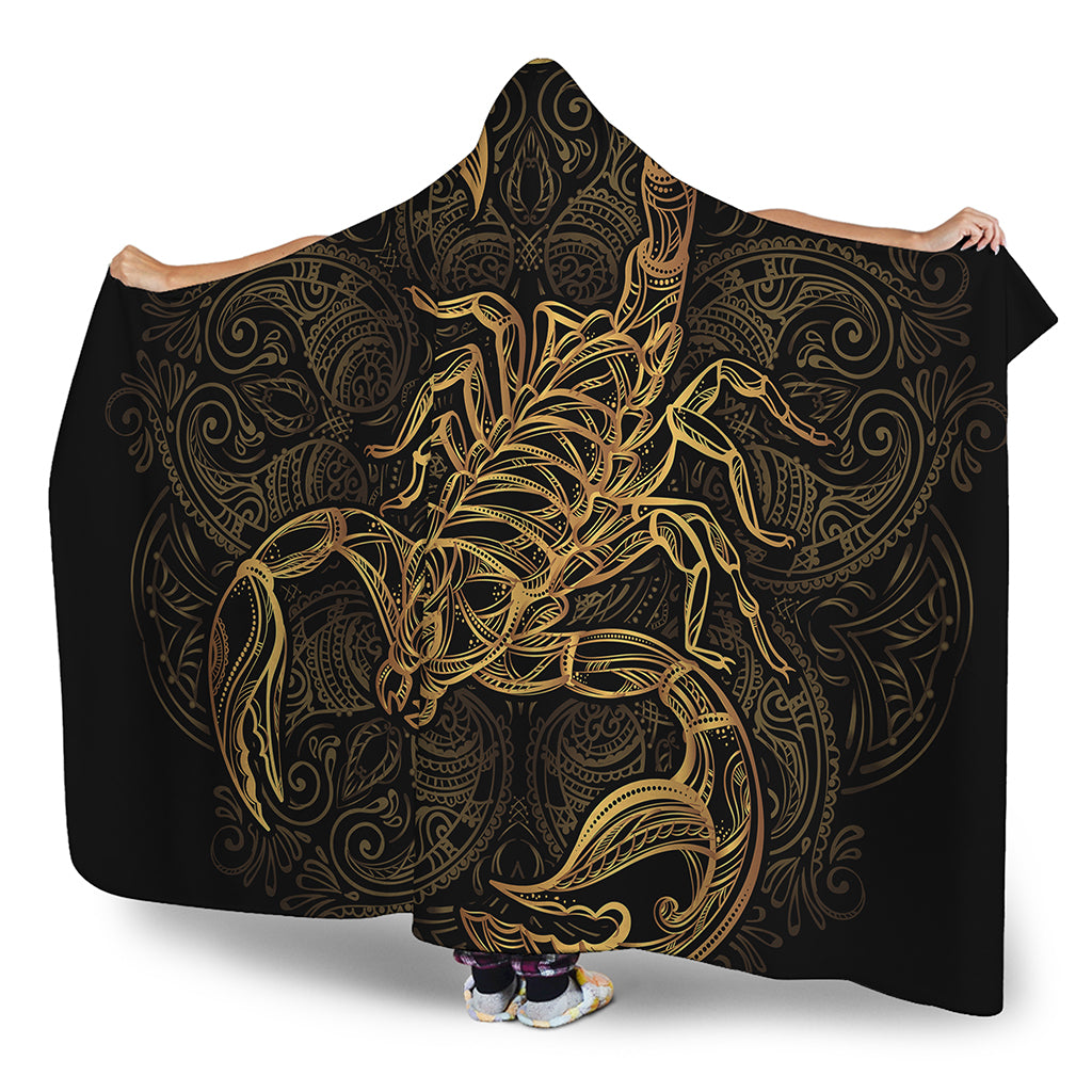 Gold Scorpio Print Hooded Blanket