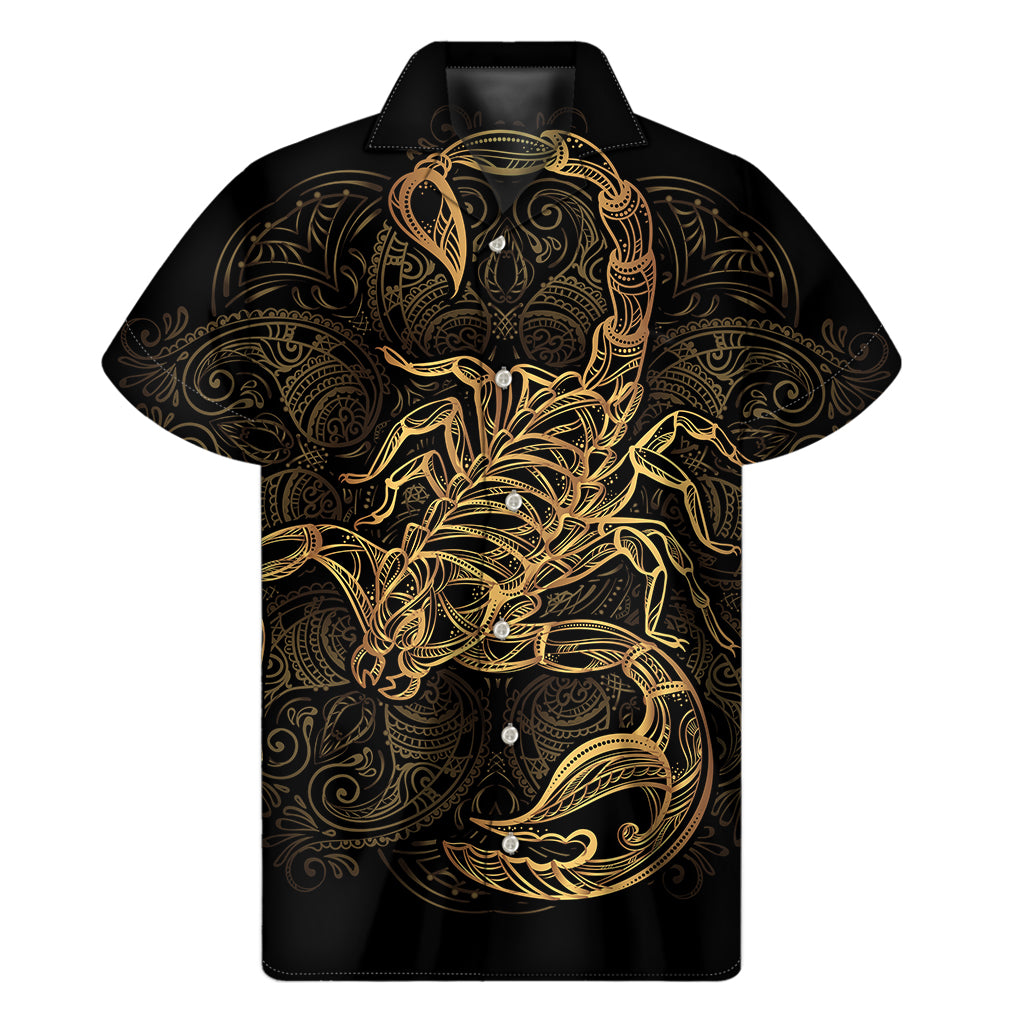 Gold Scorpio Print Men's Short Sleeve Shirt