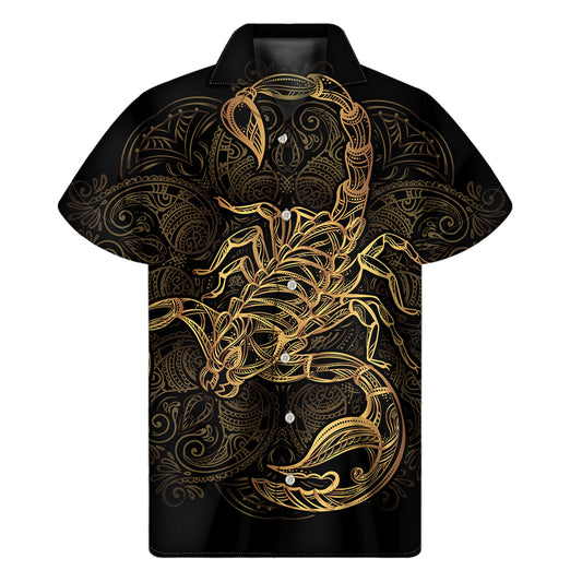 Gold Scorpio Print Men's Short Sleeve Shirt