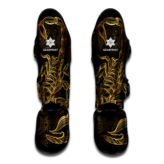 Gold Scorpio Print Muay Thai Shin Guard