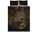 Gold Scorpio Print Quilt Bed Set