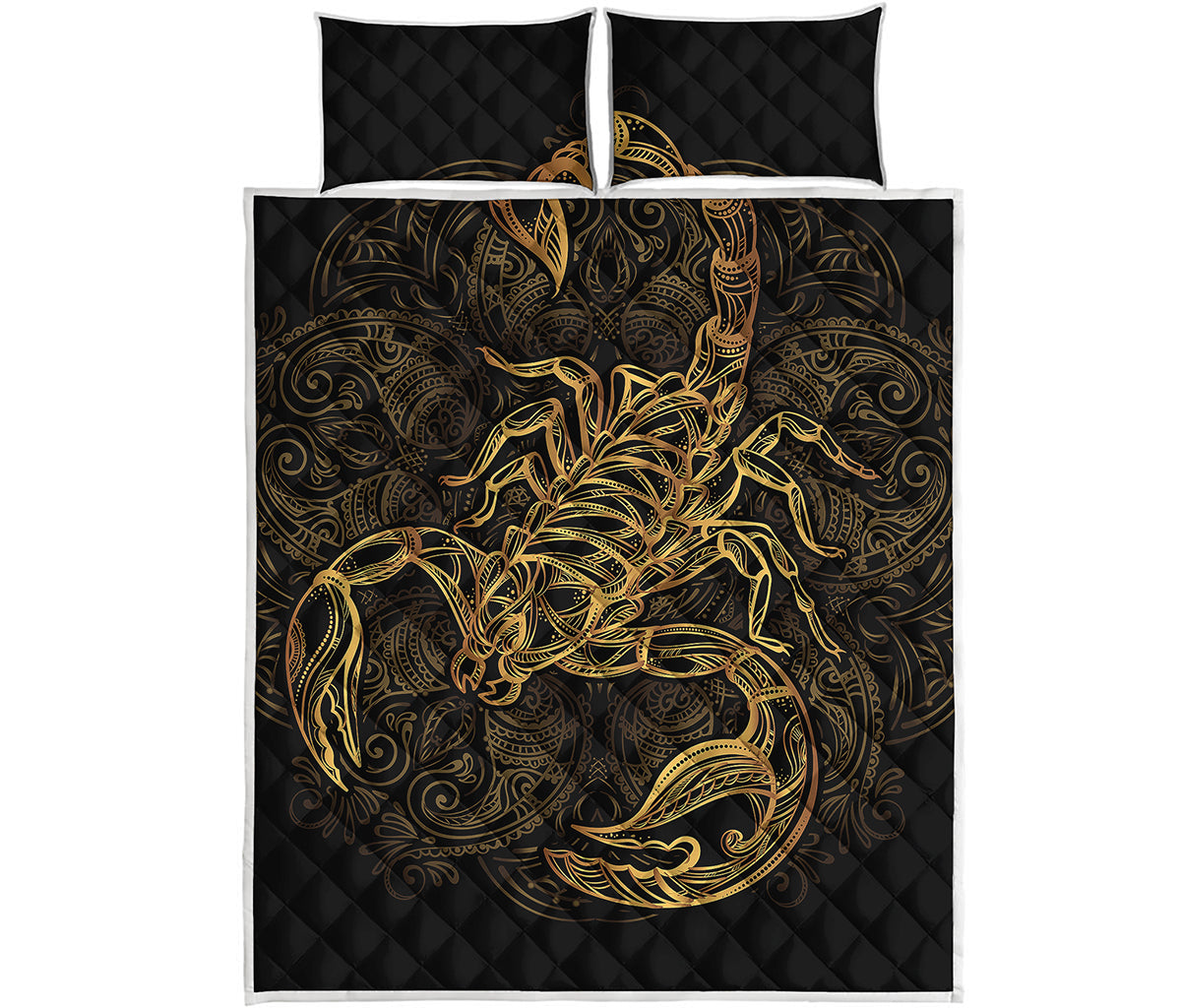 Gold Scorpio Print Quilt Bed Set