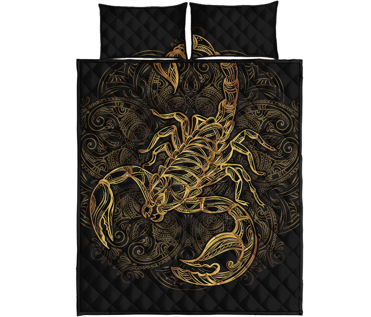 Gold Scorpio Print Quilt Bed Set