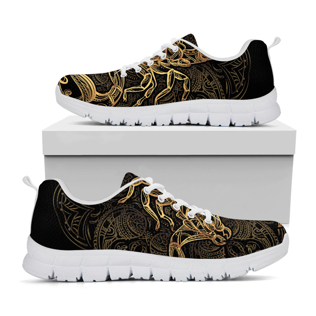 Gold Scorpio Print White Sneakers