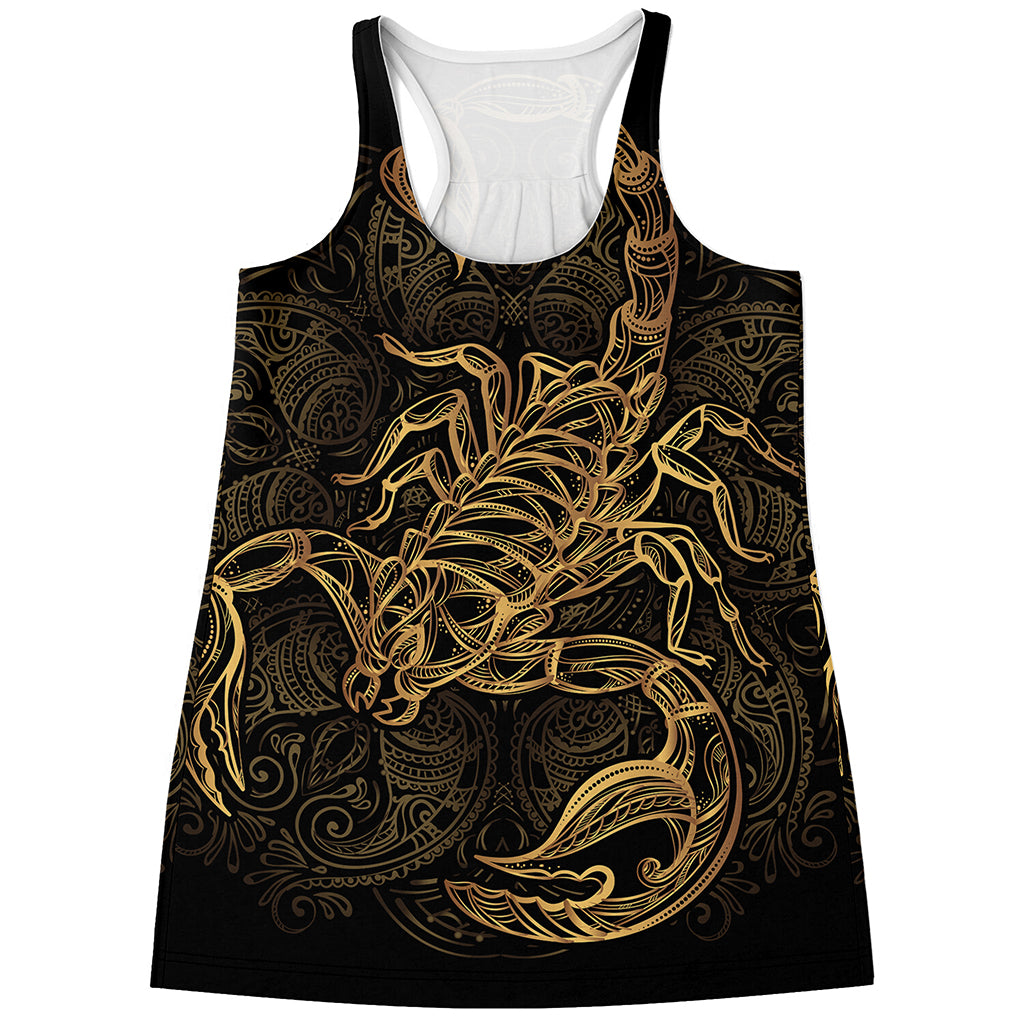 Gold Scorpio Print Women's Racerback Tank Top