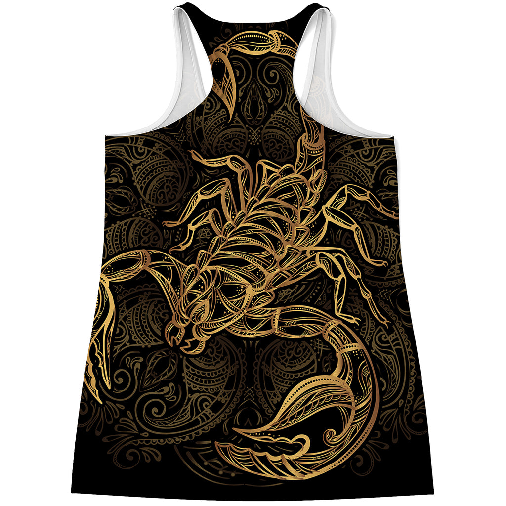 Gold Scorpio Print Women's Racerback Tank Top