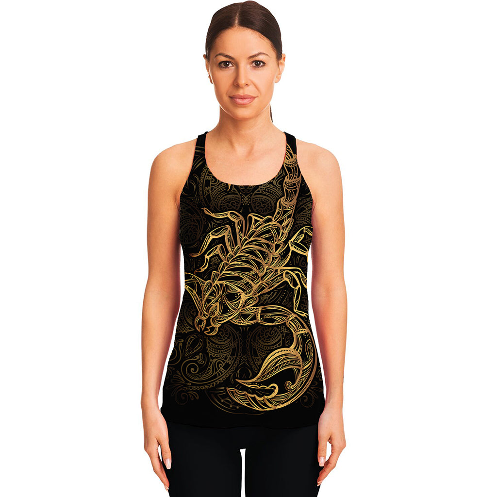 Gold Scorpio Print Women's Racerback Tank Top
