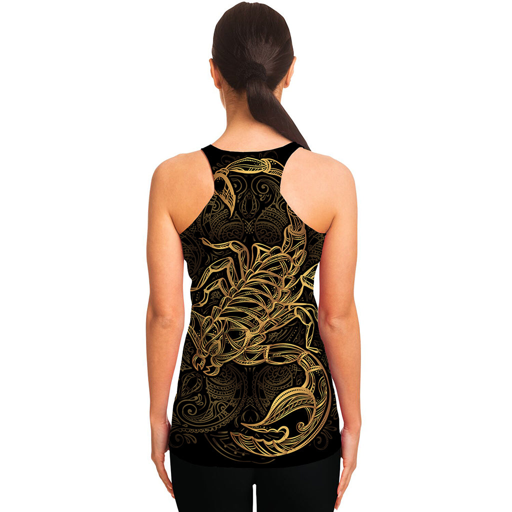 Gold Scorpio Print Women's Racerback Tank Top