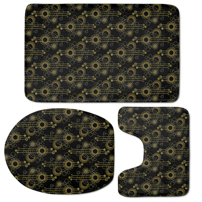 Gold Sun And Moon Pattern Print 3 Piece Bath Mat Set