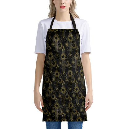Gold Sun And Moon Pattern Print Apron