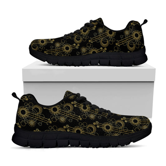 Gold Sun And Moon Pattern Print Black Sneakers