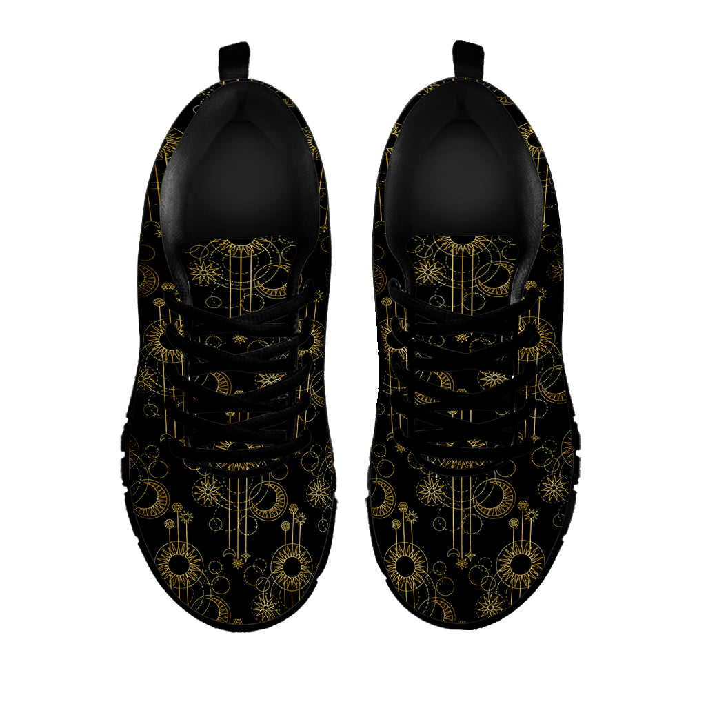 Gold Sun And Moon Pattern Print Black Sneakers