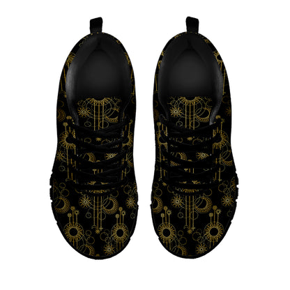 Gold Sun And Moon Pattern Print Black Sneakers