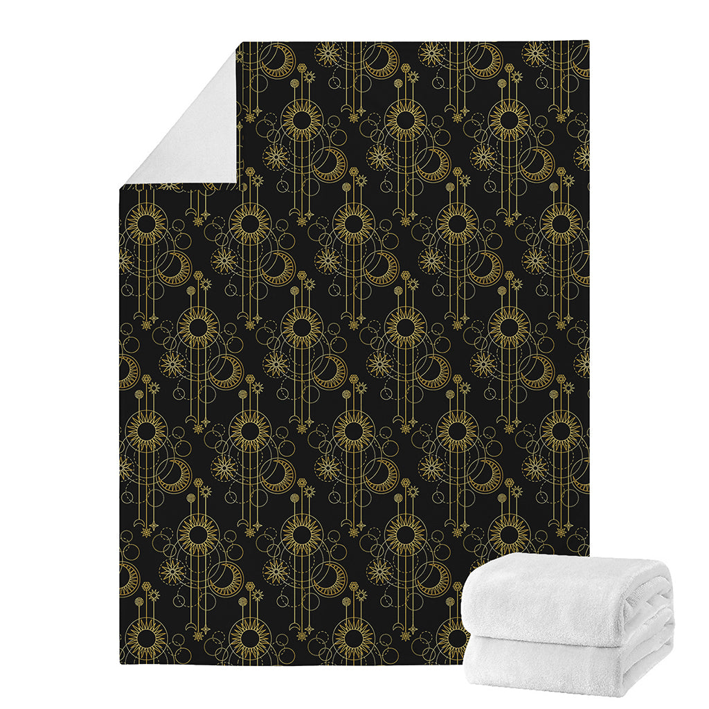 Gold Sun And Moon Pattern Print Blanket