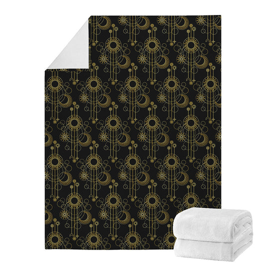 Gold Sun And Moon Pattern Print Blanket