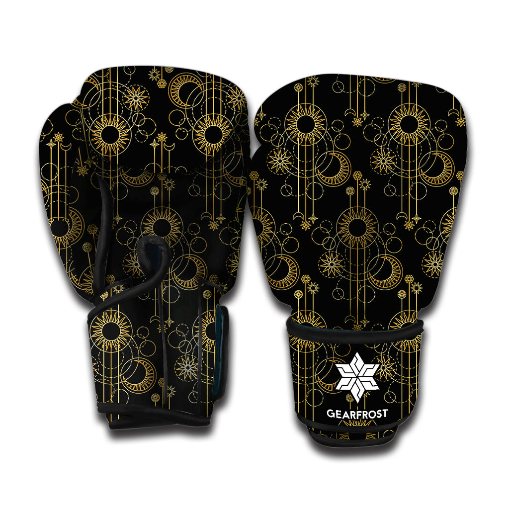 Gold Sun And Moon Pattern Print Boxing Gloves