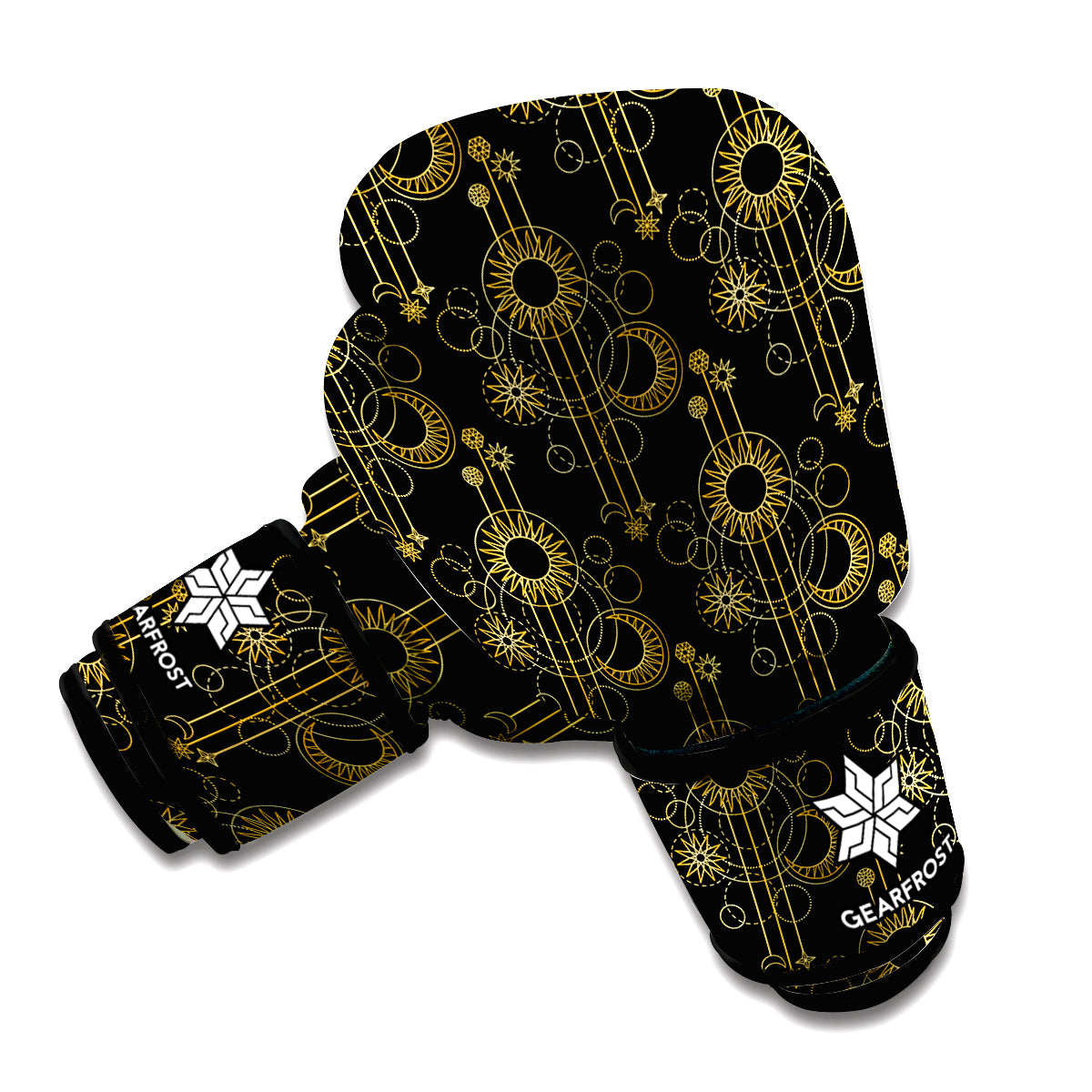 Gold Sun And Moon Pattern Print Boxing Gloves