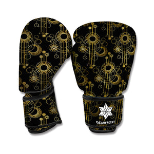 Gold Sun And Moon Pattern Print Boxing Gloves