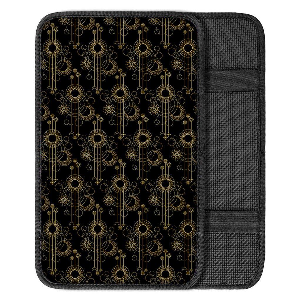 Gold Sun And Moon Pattern Print Car Center Console Cover