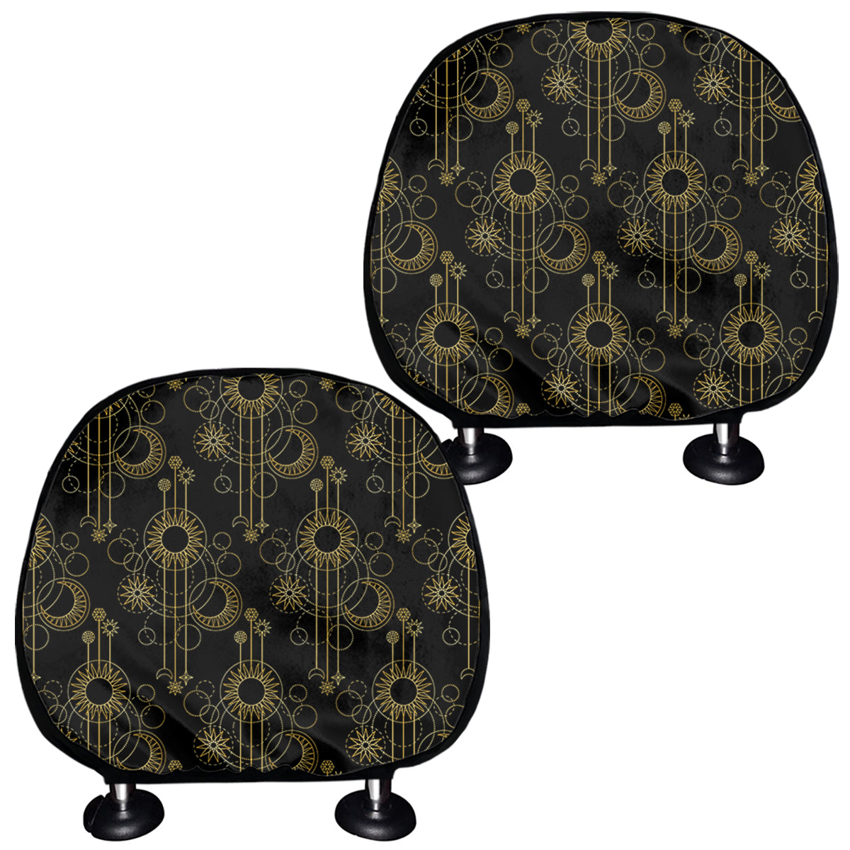 Gold Sun And Moon Pattern Print Car Headrest Covers