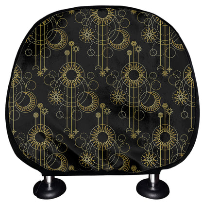 Gold Sun And Moon Pattern Print Car Headrest Covers