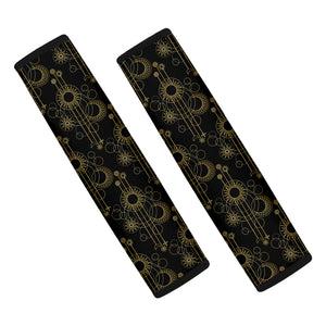 Gold Sun And Moon Pattern Print Car Seat Belt Covers