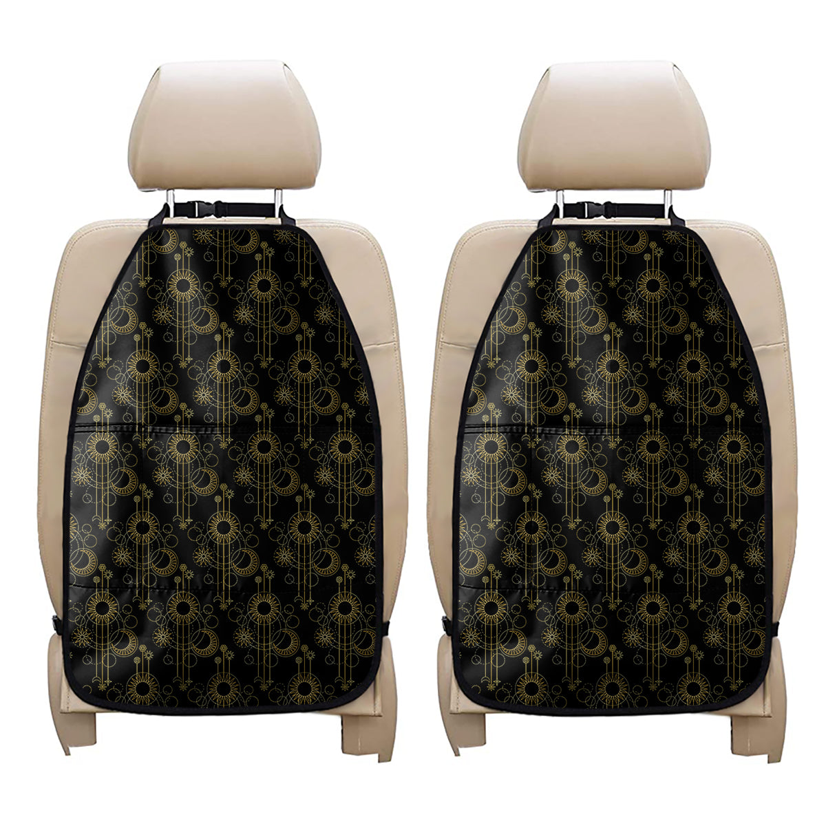 Gold Sun And Moon Pattern Print Car Seat Organizers