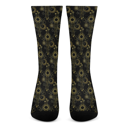 Gold Sun And Moon Pattern Print Crew Socks