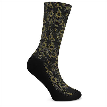 Gold Sun And Moon Pattern Print Crew Socks