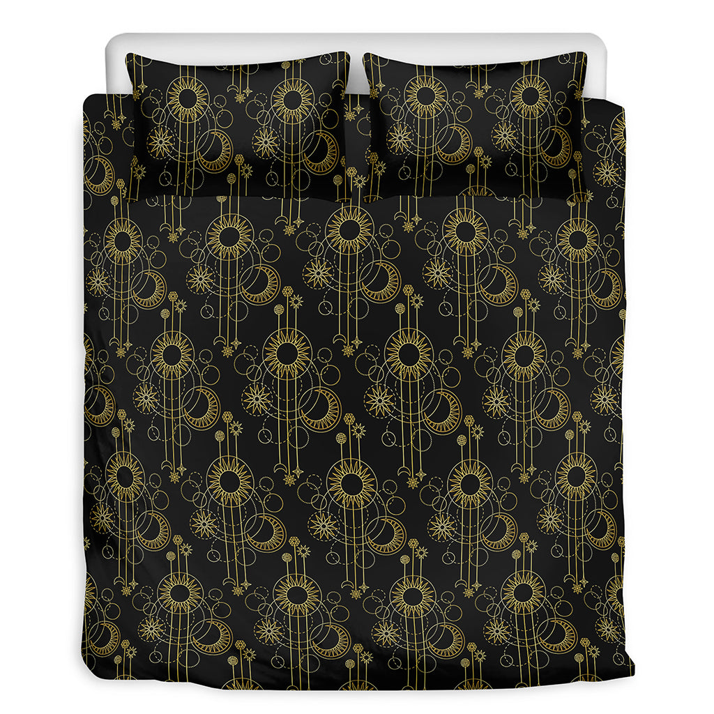Gold Sun And Moon Pattern Print Duvet Cover Bedding Set