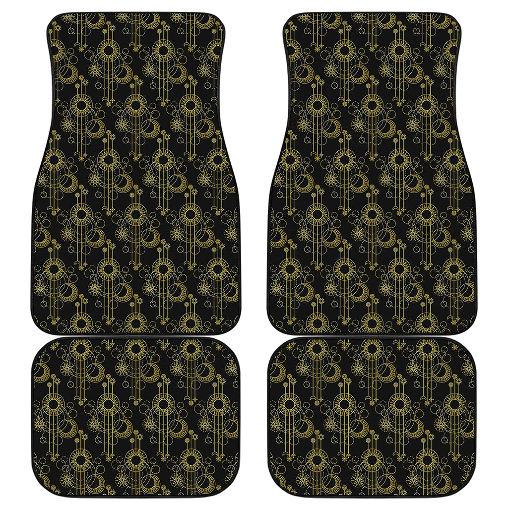 Gold Sun And Moon Pattern Print Front and Back Car Floor Mats