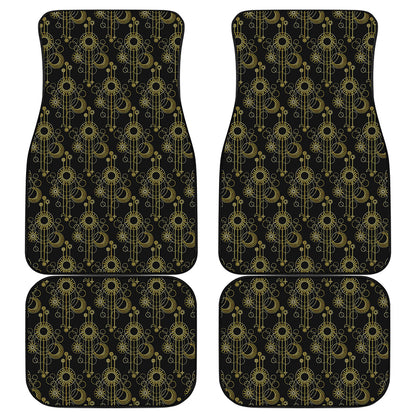 Gold Sun And Moon Pattern Print Front and Back Car Floor Mats