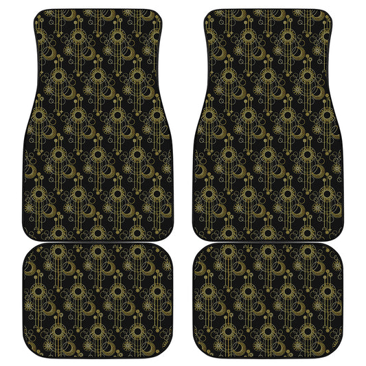 Gold Sun And Moon Pattern Print Front and Back Car Floor Mats