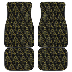 Gold Sun And Moon Pattern Print Front and Back Car Floor Mats