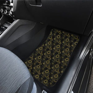 Gold Sun And Moon Pattern Print Front and Back Car Floor Mats