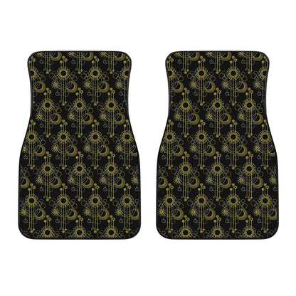 Gold Sun And Moon Pattern Print Front Car Floor Mats
