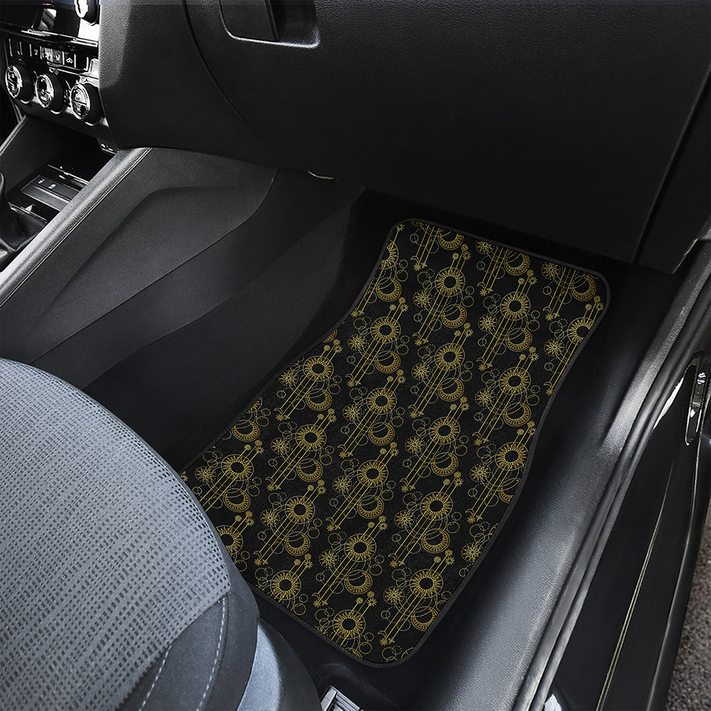 Gold Sun And Moon Pattern Print Front Car Floor Mats