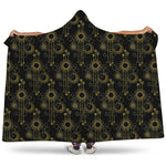 Gold Sun And Moon Pattern Print Hooded Blanket