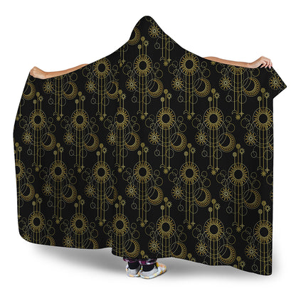 Gold Sun And Moon Pattern Print Hooded Blanket