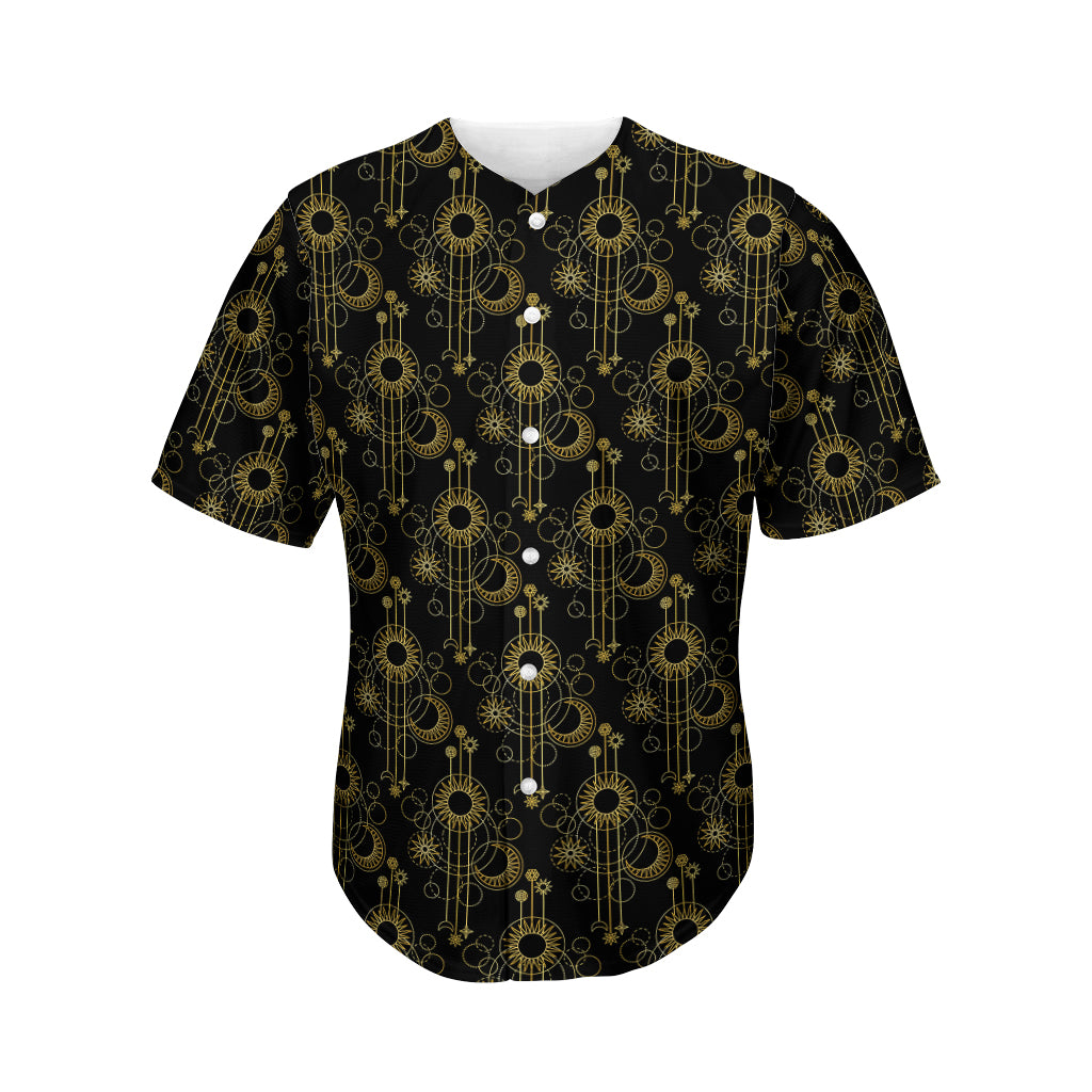 Gold Sun And Moon Pattern Print Men's Baseball Jersey