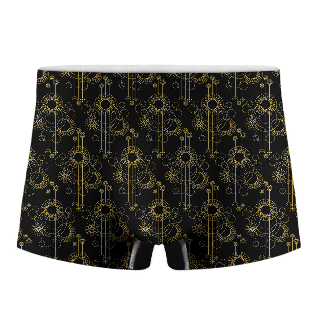 Gold Sun And Moon Pattern Print Men's Boxer Briefs