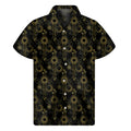 Gold Sun And Moon Pattern Print Men's Short Sleeve Shirt